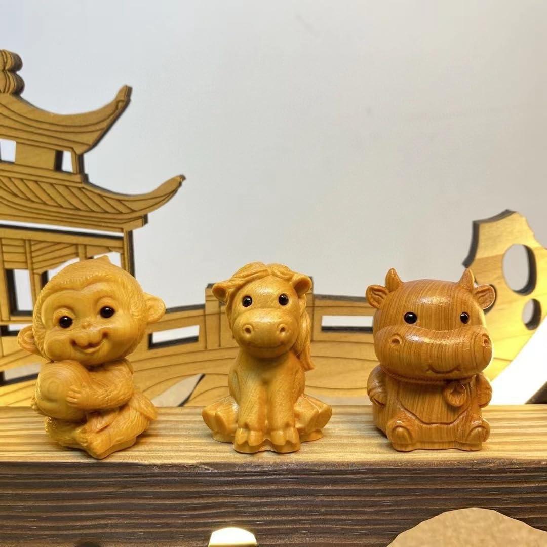 Ltahtliay Ltahtliay Wooden Animal Chinese Zodiac Figurines, Small Cute Animal Wooden Sculptures Handmade Accents Craft, Wood Craft Figurine Statue Art Small Animal for Home Office Table Decoration (1,Rat)