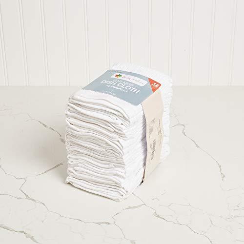 Living Fashions Bar Mop Cleaning Kitchen Dish Cloth Towels,100% Cotton, Machine Washable, Everyday Kitchen Basic Utility Bar Mop Dishcloth Set of 12, White