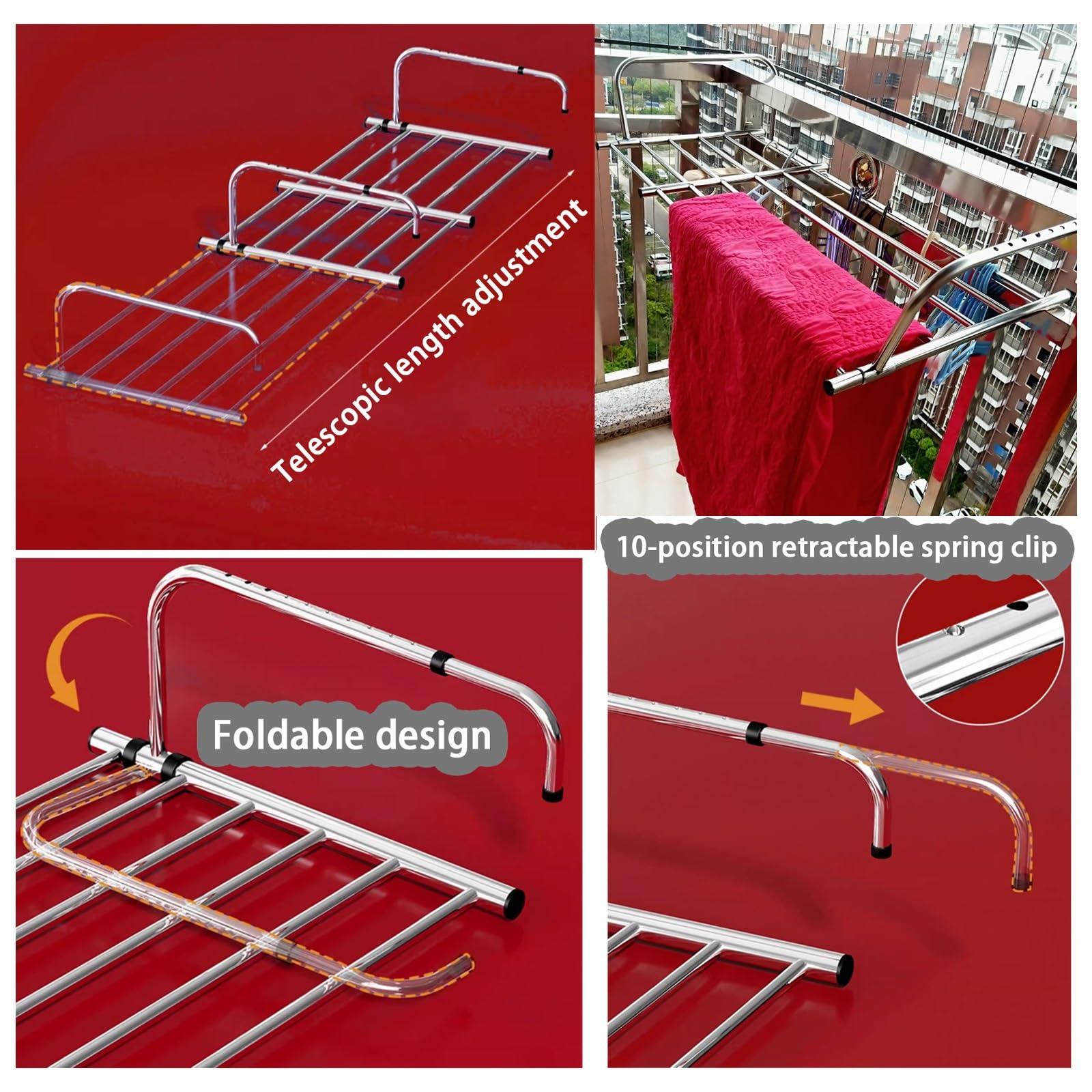 HJXGQJM Radiator Clothes Airer Rack, Stainless Steel Extendable Foldable Airer, Indoor Radiator Outdoor Balcony Drying Rack RailHanging Drying Rack AirerDryer For Hanging Clothing, Towel, Shoes ( Size : Tel