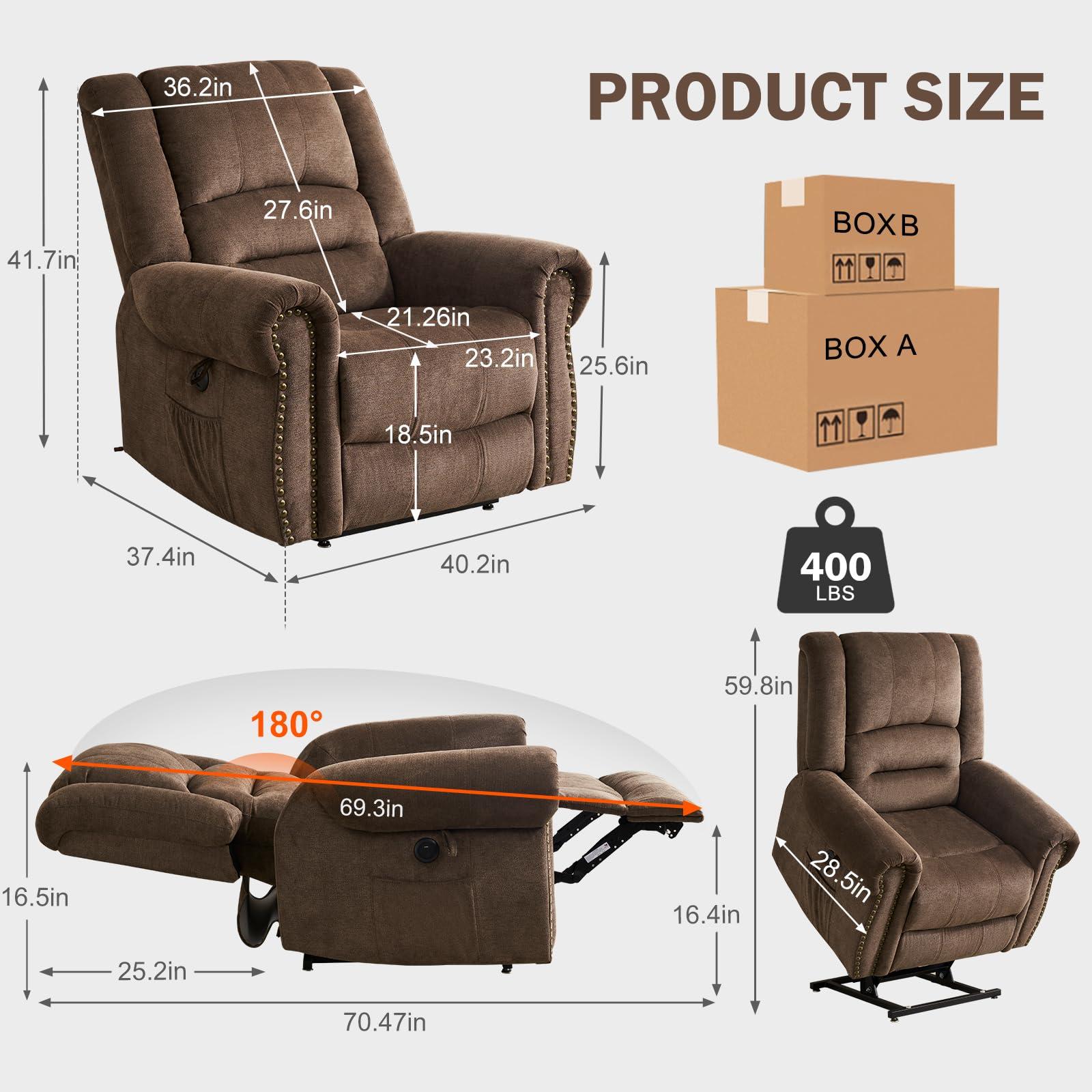 CDCASA CDCASA Dual Motor Lay Flat Lift Chairs Recliners for Elderly with Massage and Heat, Upgraded Chenille Infinite Position Large Sleeping Electric Power Lift Chair Recliner for Seniors, Brown