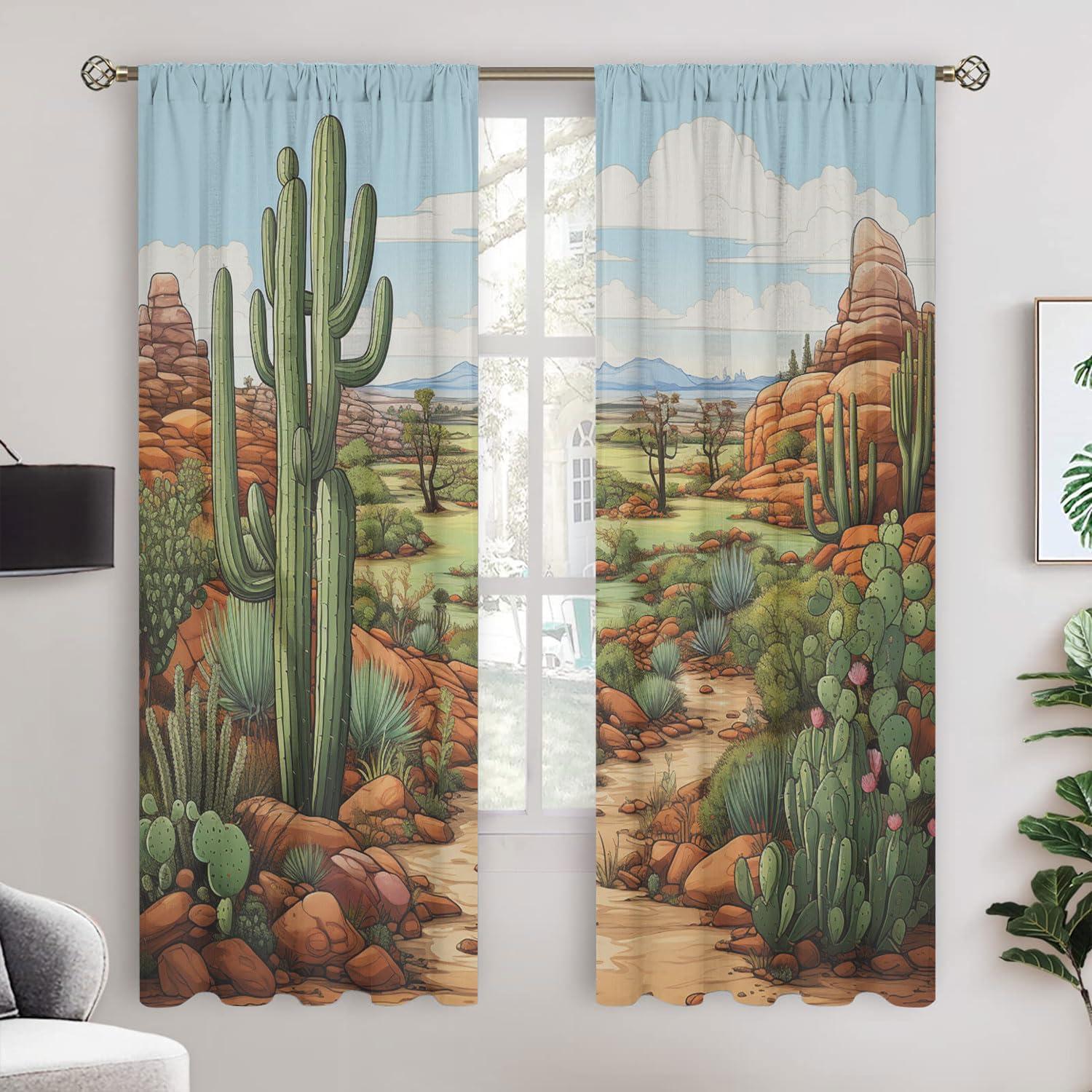 XZFORMFINA Cactus Insulated Window Treatment Curtain Western Desert Landscape Thermal Insulated Drapes for Bedroom Living Room 42x54 Inch