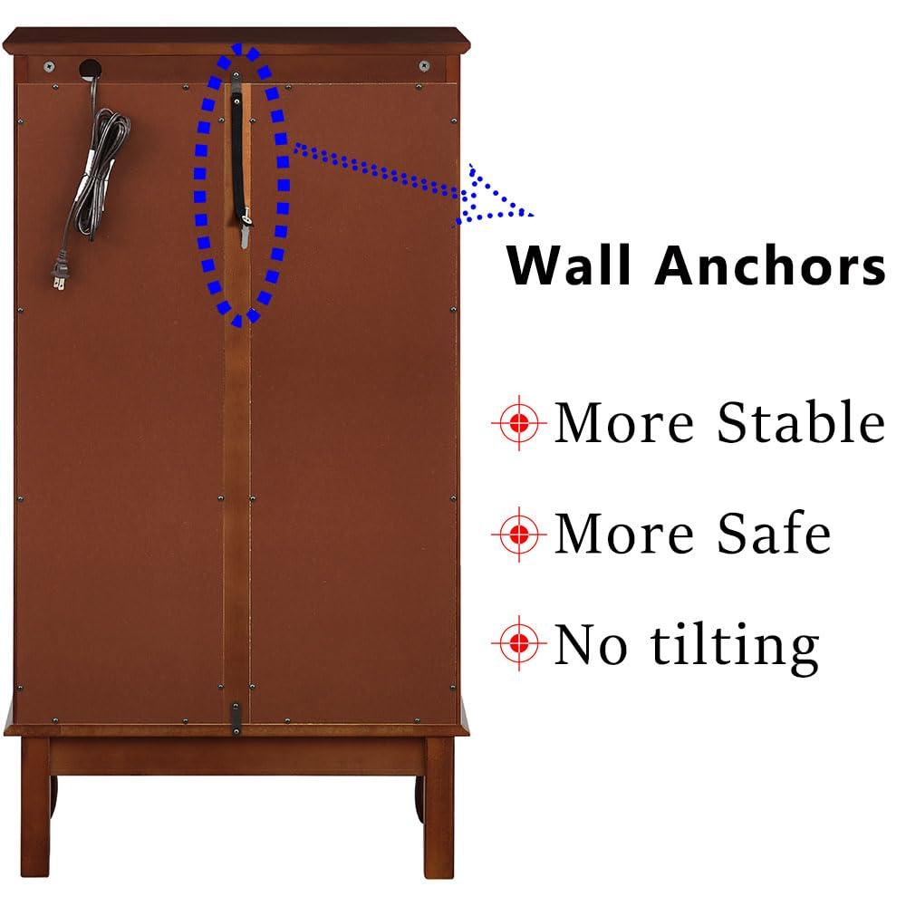 Anwick Anwick China Cabinet &Curio Cabinets with Glass Doors, Lighted Display Cabinet with Mirrored Back Panel, Tempered Glass and 3 Tiers Adjustable Shelves (Oak)