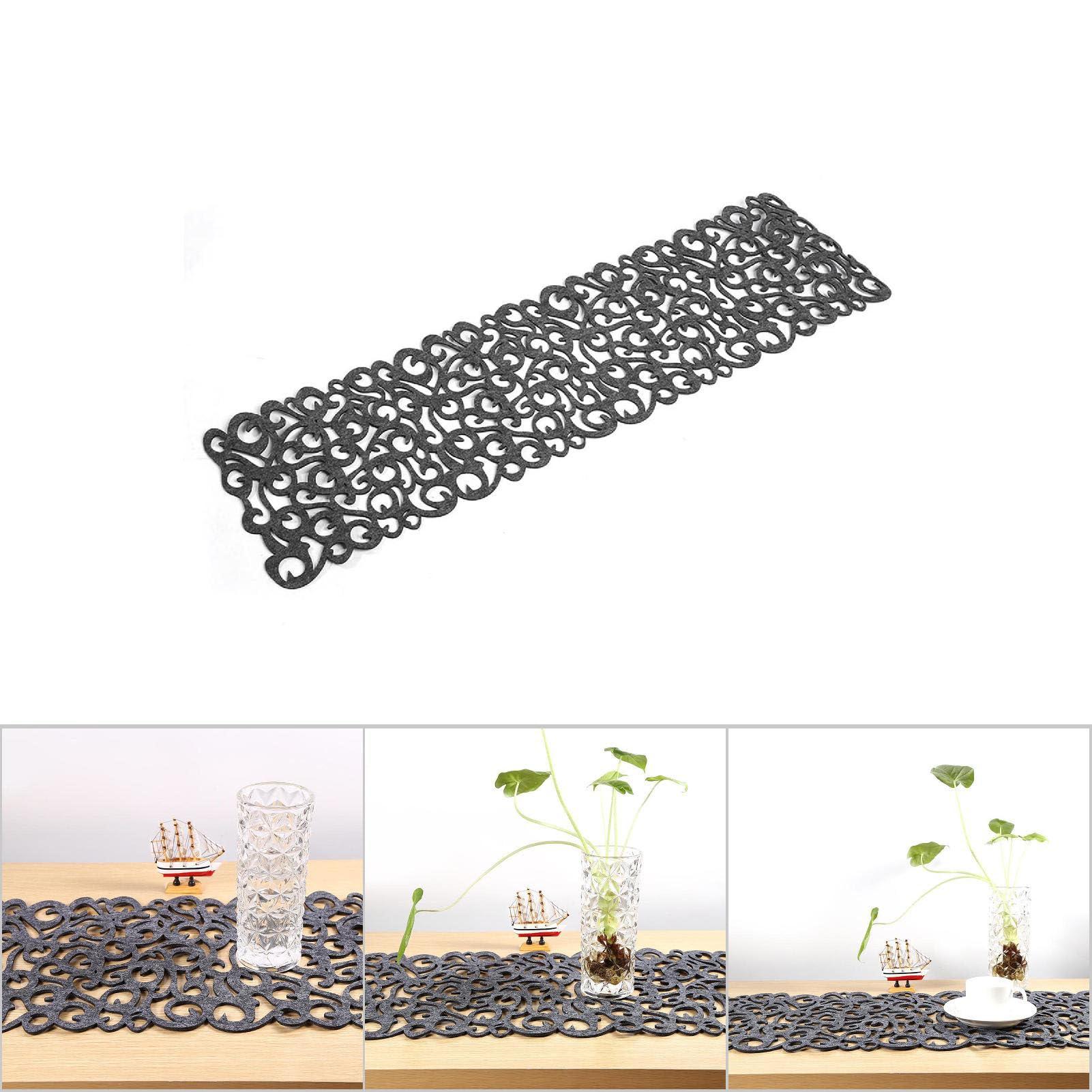 Gsycle Felt Placemats, Rectangle Shape Felt Tablecloth Runner Placemats Table Mats Hallow Table Runner for Household Decorations (Dark Gray)