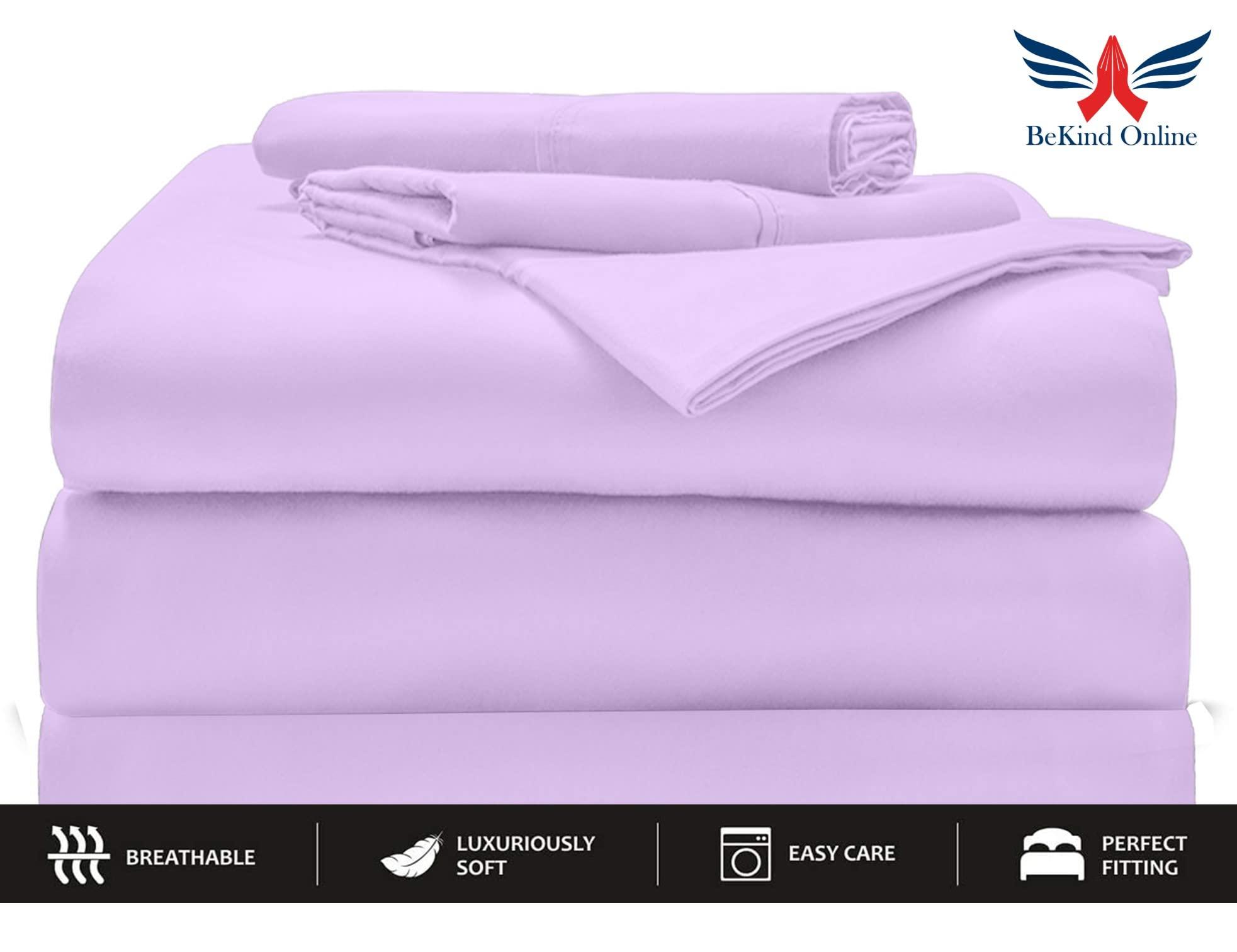 BeKind Online Split King Sheet Set for Adjustable Bed, 100% Egyptian Cotton 1000 Thread Count, 24-Inch Extra Deep Pockets Split King Bedsheet with 2 Twin-XL Fitted, 1 Flat, 2 Pillow Cases, Sateen Weave - Lilac