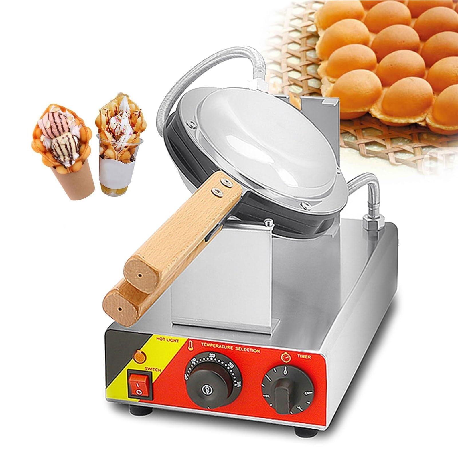 YQDDM Single Bubble Waffle Maker Commercial Waffle Maker Non-stick Hong Kong Egg Waffle Maker 180 Rotatable, Electric Non Stick Appliance for Ice Cream Treat Desserts