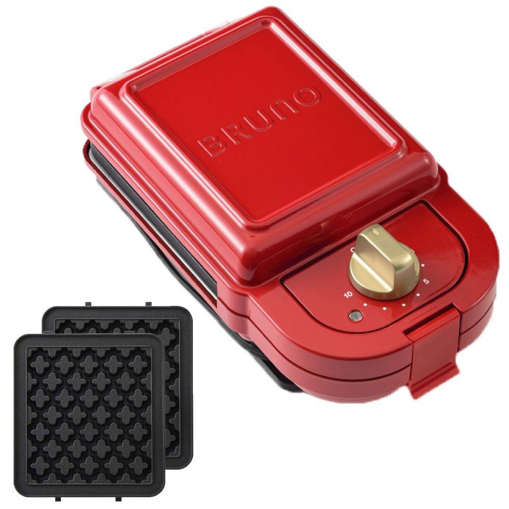 BRUNO BRUNO Hot Sand Maker Japan Domestic genuine productsShips from JAPAN (single+Waffle Plate set of 2, Red)