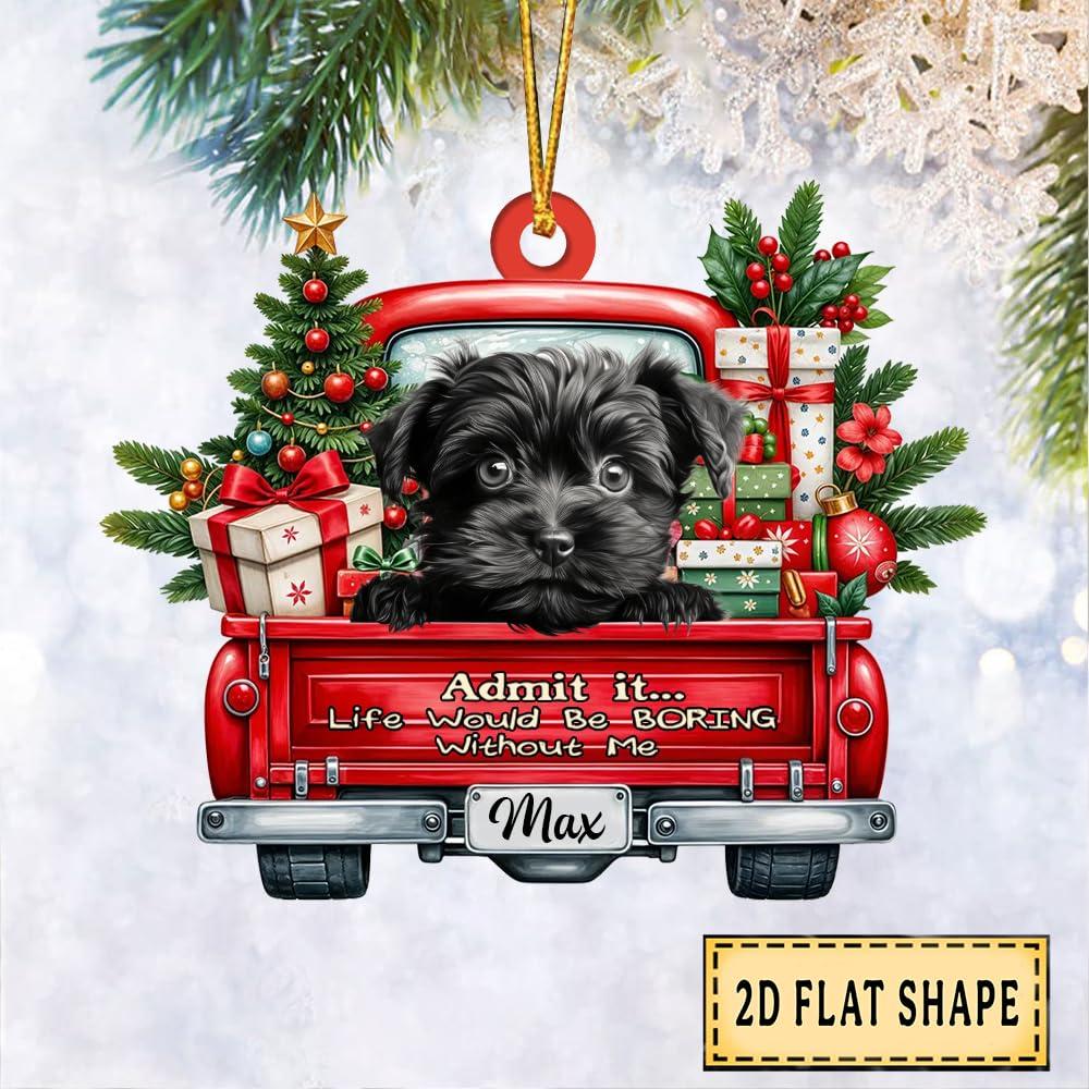 FAMITRENDZ FAMITRENDZ Personalized Border Collie Dog On Red Truck Ornament, Custom 2D Flat Shape Border Collie Dog Name Ornament, Dog Christmas Ornament, Dog Lover Gift, Christmas Tree Decor