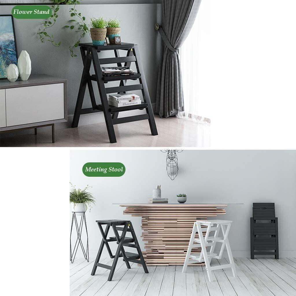 SLLSHG Home Folding Step Ladder Stool Wood Step Stool Folding Ladder Plant Stand 3 Steps Multifunction Foldable Step Stool-Shelving