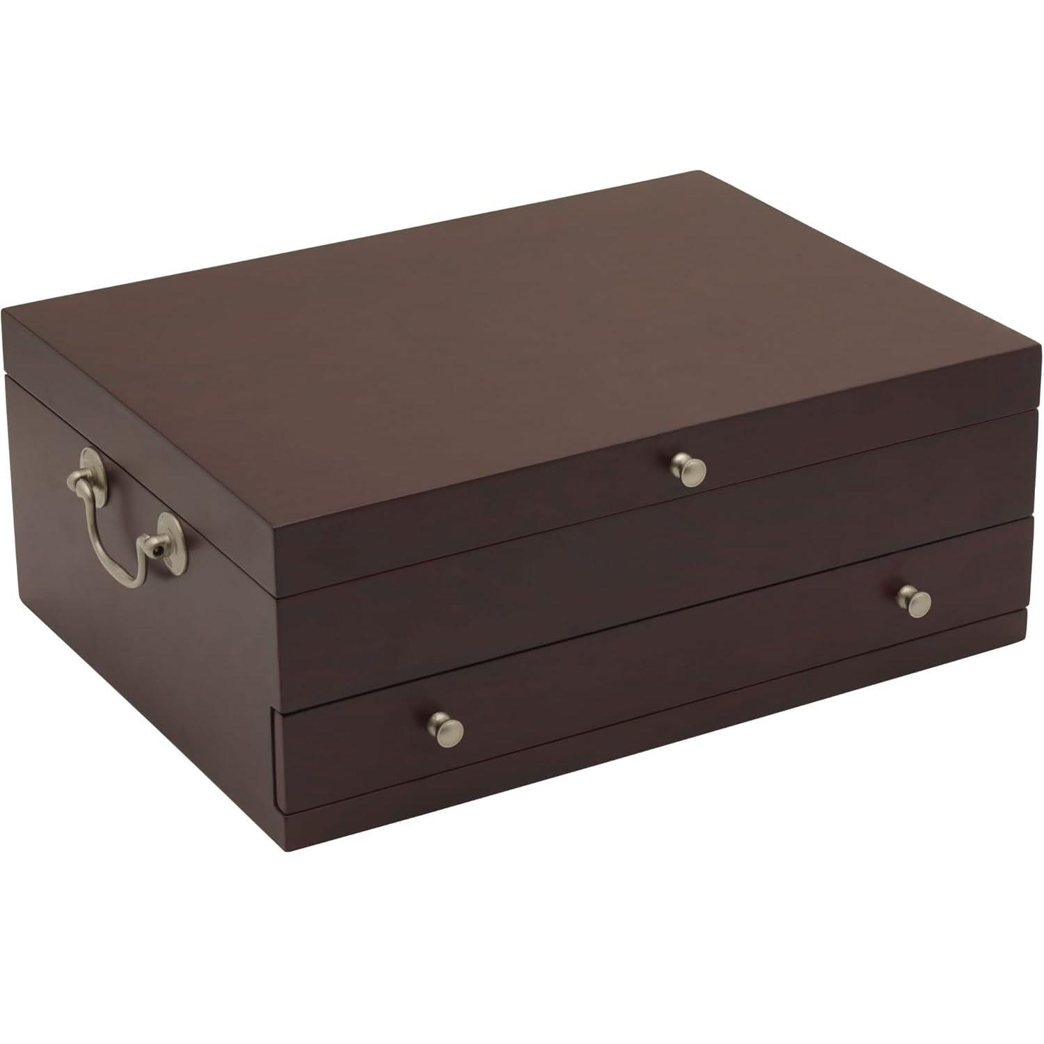 Wallace Wallace Felt Lined Flatware Storage Chest with Drawer, 15 Inch, Dark Walnut