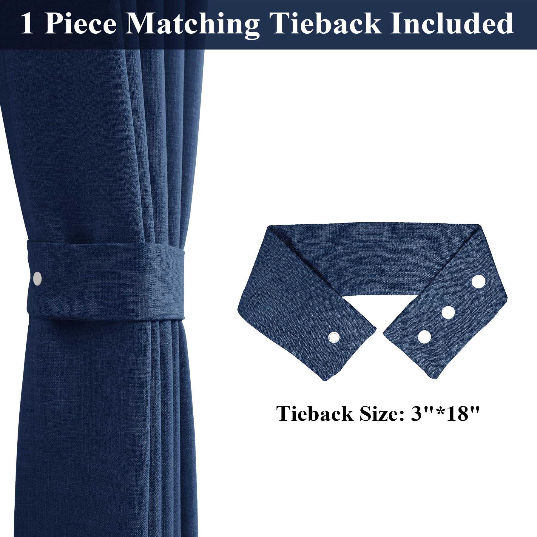 Frelement Frelement Extra Wide 150 Inches Drapes for Large Windows Full Blackout Linen Curtains for Sliding Glass Door Pinch Pleated Drapery with Blackout Lining, 150" W x 102" L, 1 Panel, Navy Blue