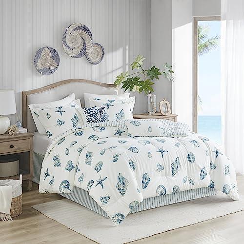 Harbor House Harbor House Cozy Cotton Comforter Set - Coastal, All Season Down Alternative Casual Bedding with Matching Shams, Decorative Pillows, Beach House, Reversible Seashell Blue Twin(72"x90") 3 Piece