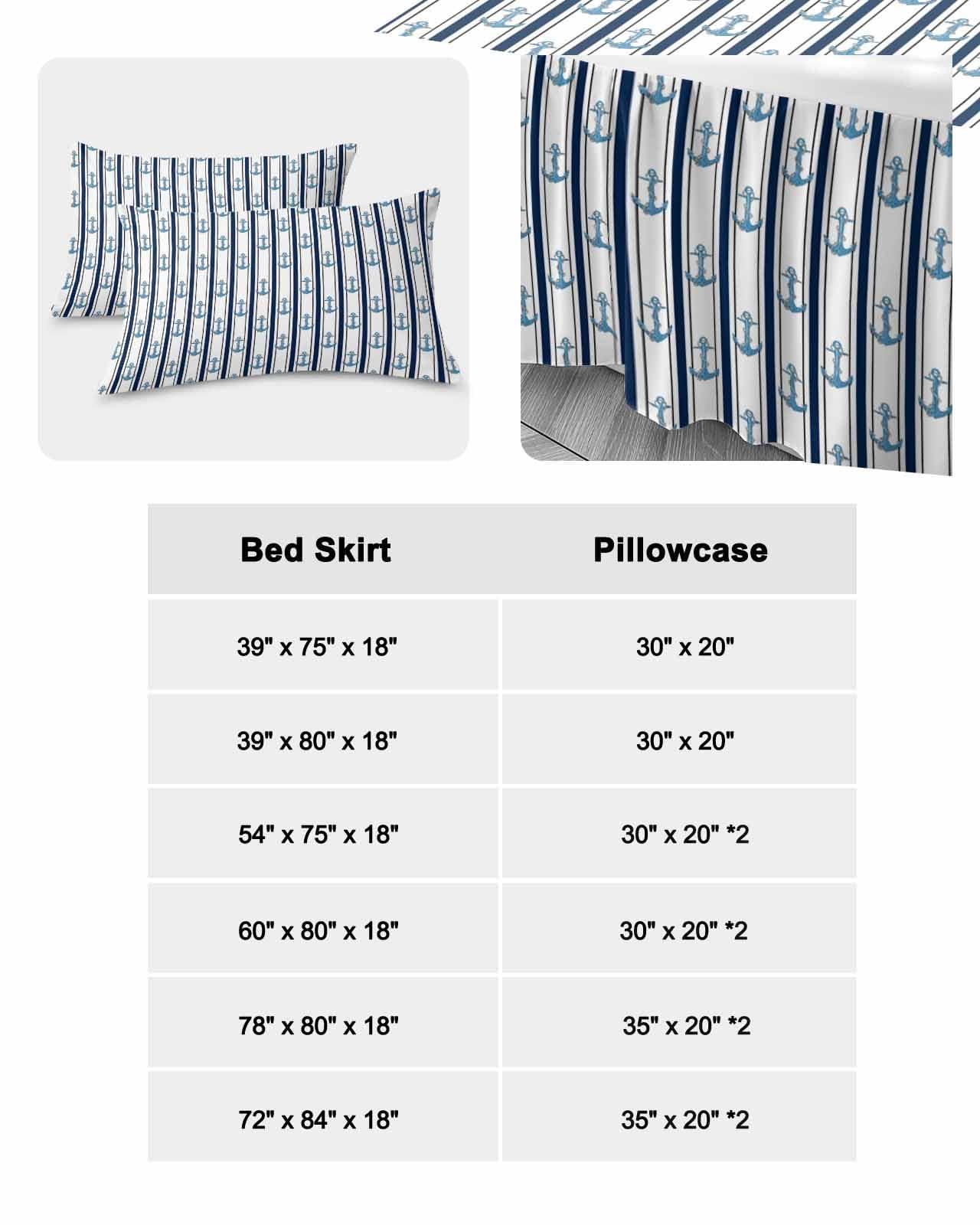 Jolunifun Nautical Anchor Bed Skirt for Cal King Size Bed,Wrap Around Bedding Skirt Dust Ruffle Bedskirt Sets with 2 Packs Matching Pillow Covers 36\"x20\",Classic 18 Inch Drop,Black White Geometric Stripes Rope
