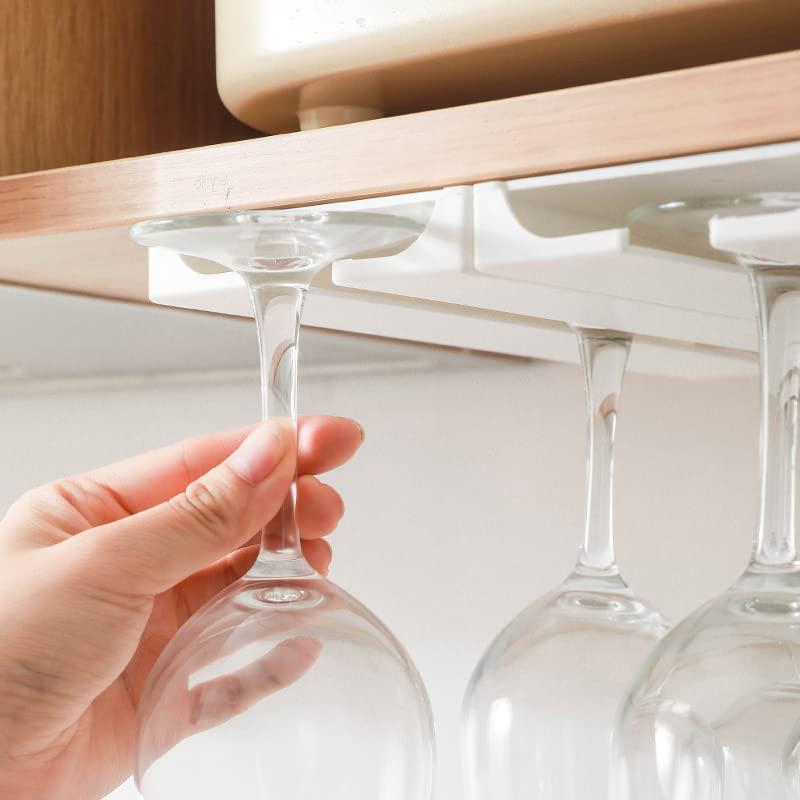 Vaisoeny Vaisoeny Wine Glass Holder Under Cabinet Wine Glass Rack - Under Cabinet Stemware Wine Glass Holder Glasses Storage Hanger plastic Organizer for Bar Punch-free Self-adhesive 2 PackWhite