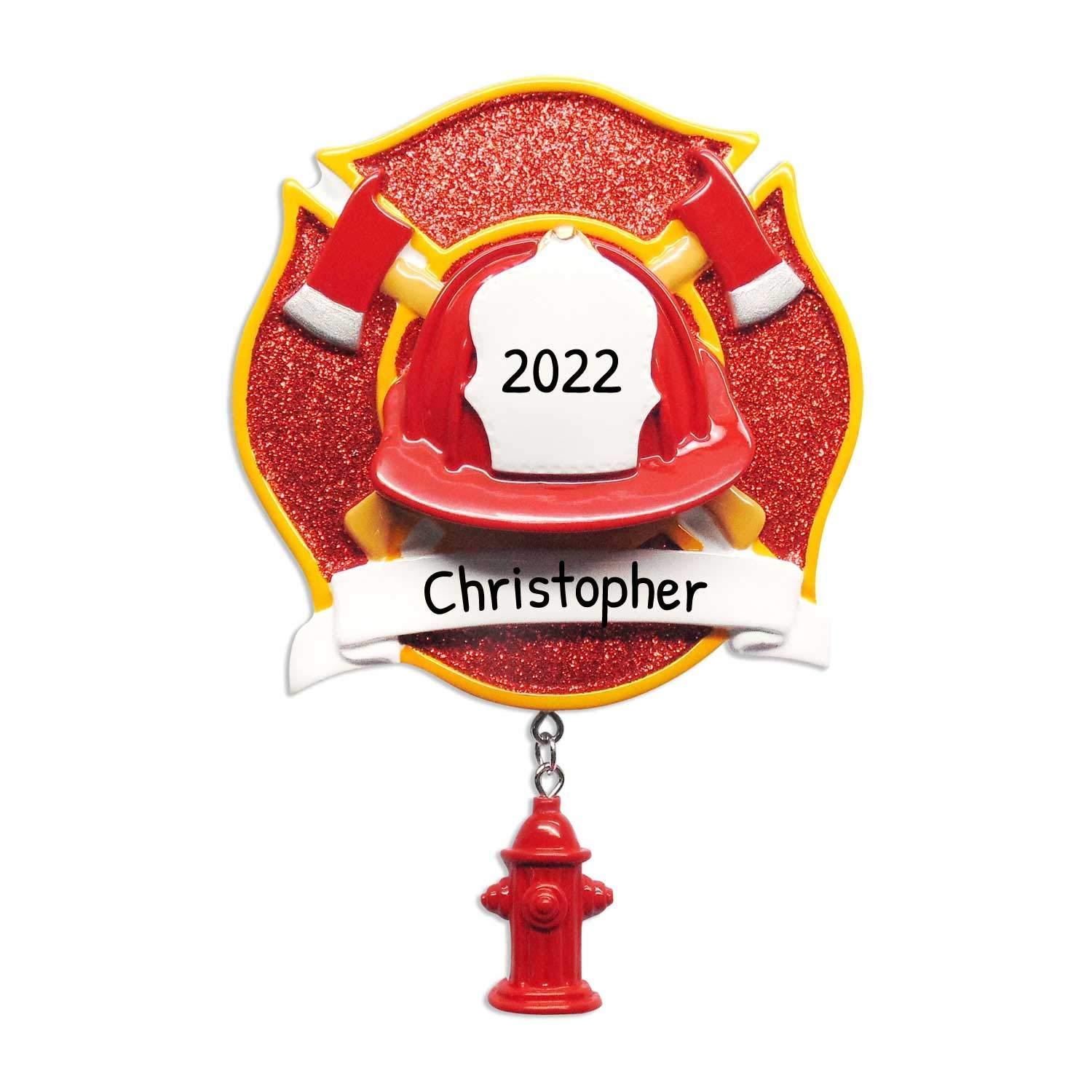 Ornaments by Elves Personalized Firefighter Ornaments for Christmas Tree 2024 - Fire Fighter Badge Firetruck Ornaments for Christmas Tree Firetruck Birthday Decorations Firefighter Christmas Ornaments by Elves