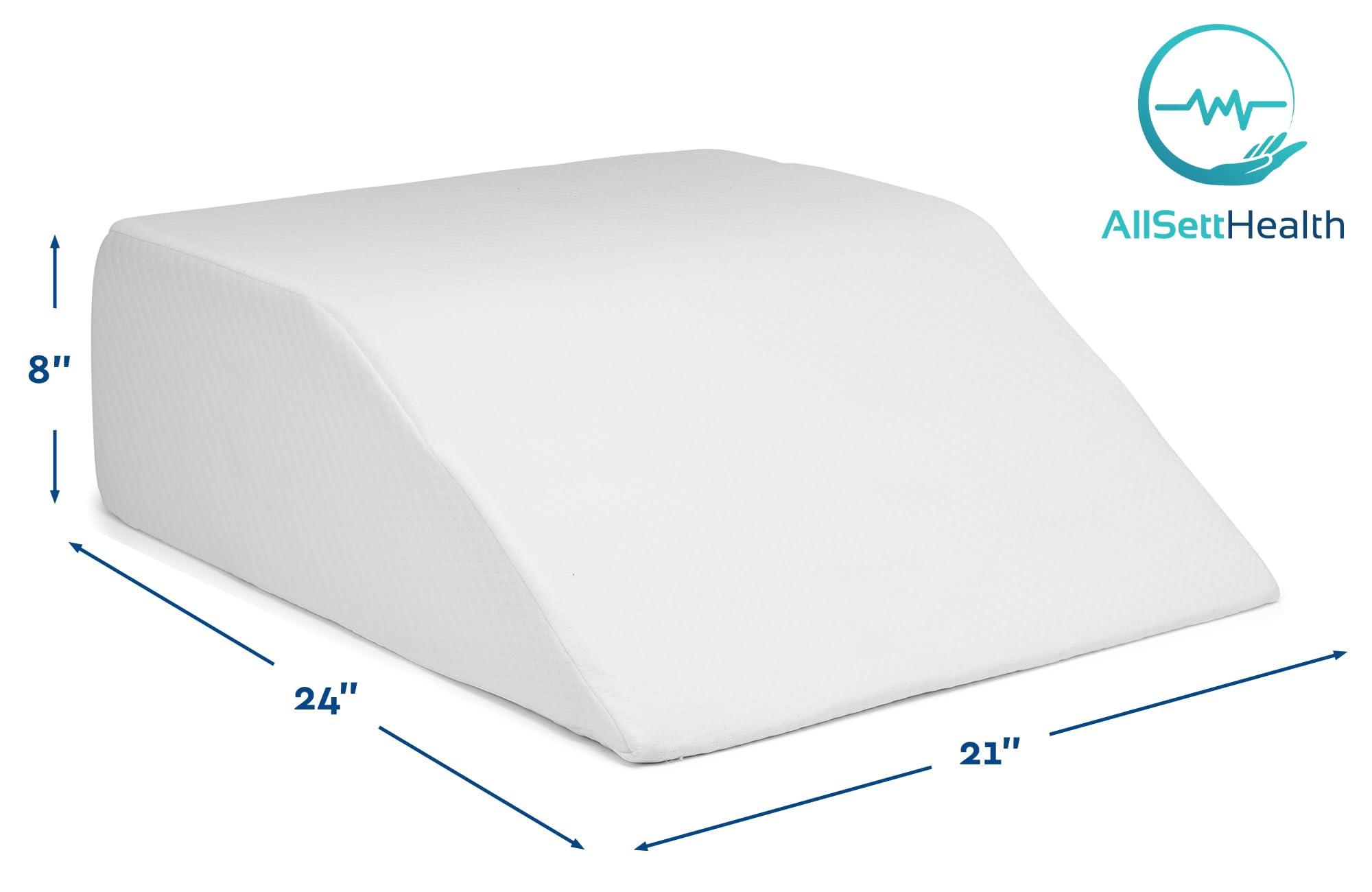 AllSett Health Leg Elevation Wedge Pillow for Sleeping, After Surgery | Memory Foam | Relieves Foot and Ankle Injury, Legs, Hip, and Knee Pain, Improves Blood Circulation, 8 Inch