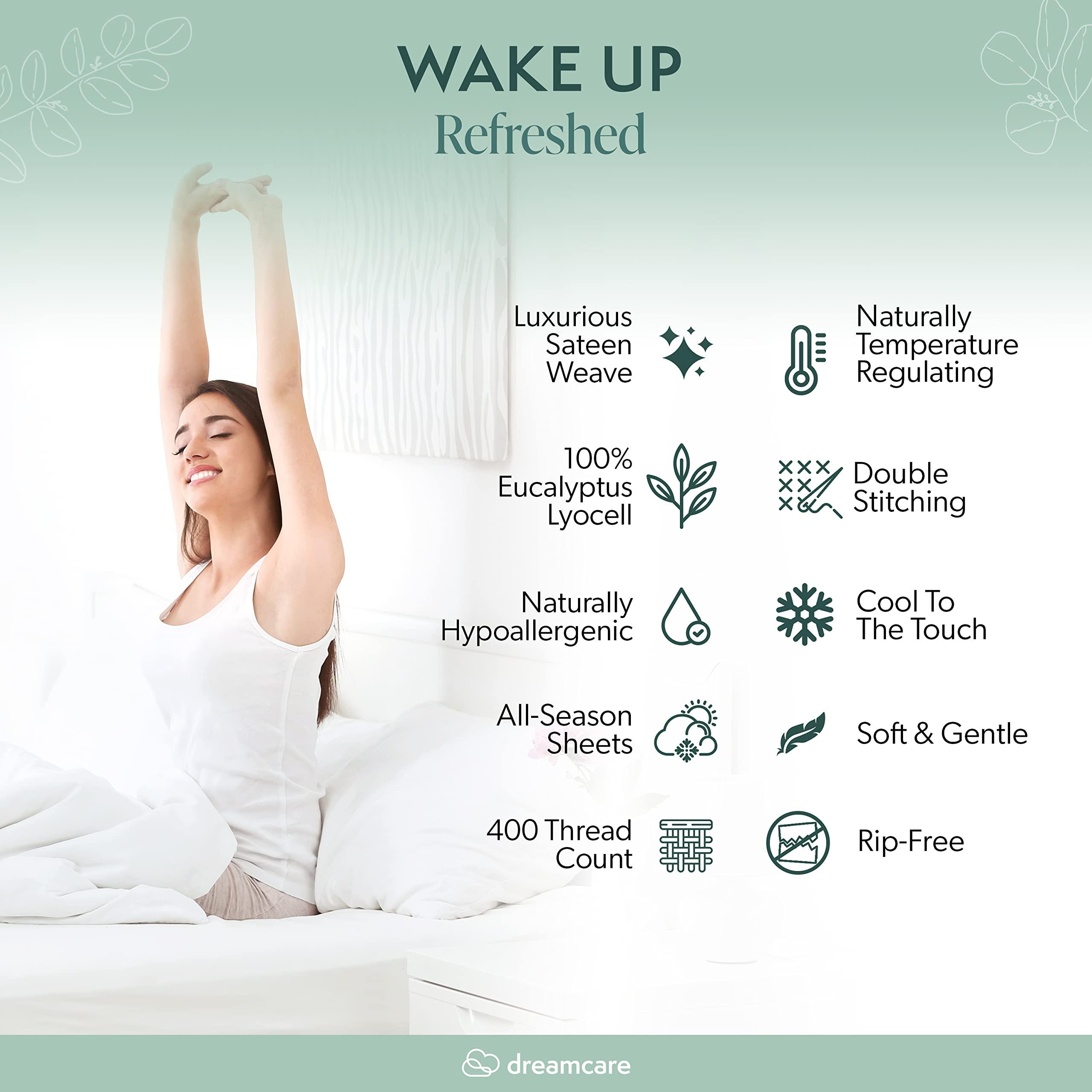 DREAMCARE 100% Eucalyptus Sheets, Tencel Sheets, California King Sheets, Lyocell Sheets | Eucalyptus Sheet, Cool Sheets for Hot Sleepers, California King Sheet Sets | Deep Pocket + 2 Side Pockets - 6 pcs