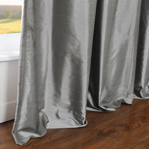 TWOPAGES TWOPAGES 100% Dupioni Silk Window Curtain Panel for Living Room 84 Inches Long Pinch Pleated Drape for Bedroom, 1 Panel, 52W x 84L Inch, Silver Gray