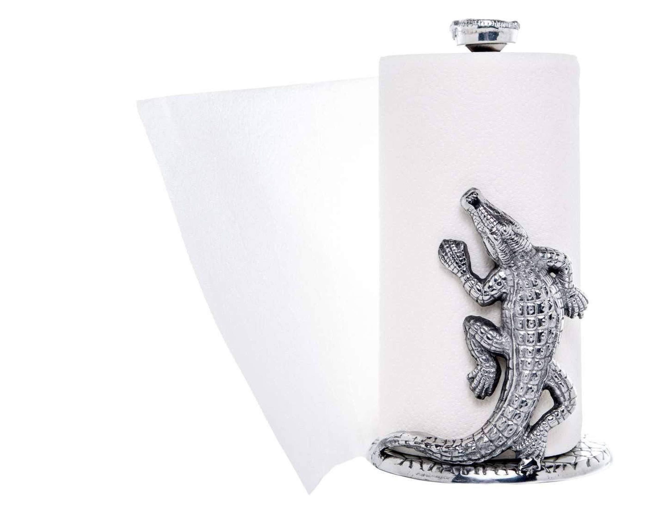 Arthur Court Arthur Court Designs Aluminum Alligator/Gator/Crocodile Paper Towel Holder Aluminum Metal Standing Tall on Countertop 12.5 inch Standing Tall