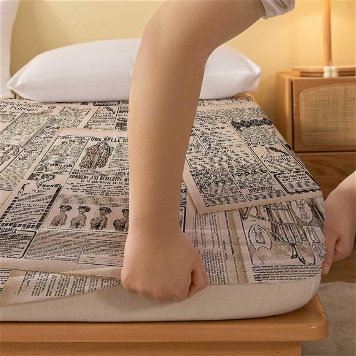 BAGLEV California King Size Old Newspaper Bed Fitted Sheets Bed Covers Soft & Cooling