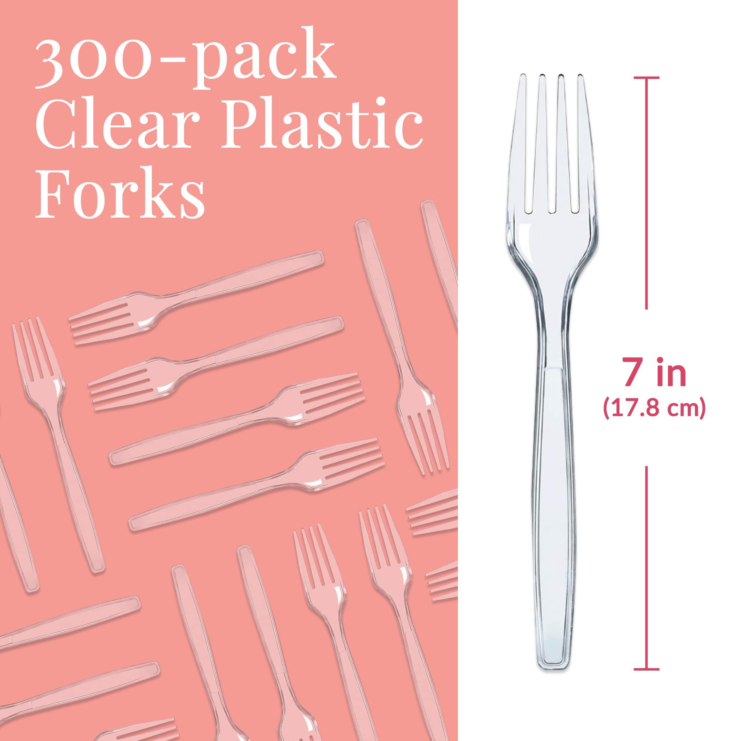 Prestee Prestee 300 Clear Plastic Forks - Fancy Plastic Silverware - Heavy-Duty Clear Plastic Silverware - Plastic Forks Disposable - Elegant Party Utensils - Suitable for Weddings, Holidays and Events