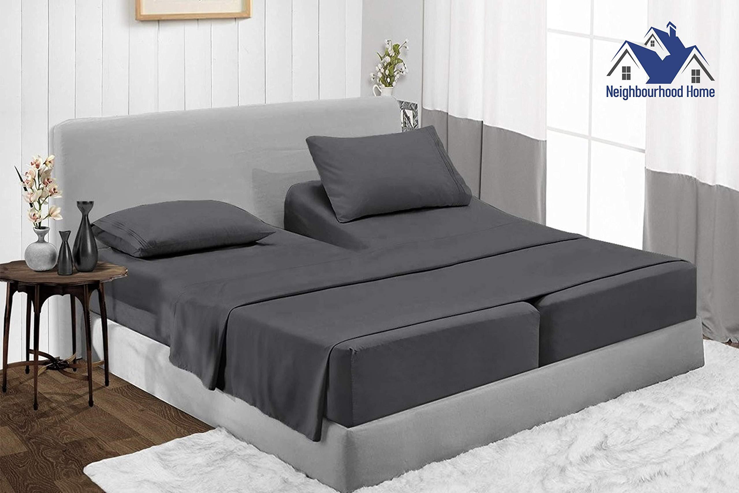Neighbourhood Home Split California King Egyptian Cotton Sheets Sets for Adjustable Bed 22-Inches Extra Deep Pocket- 1000-Thread-Count, 100% Egyptian Cotton 5-PC Sheet Set Soft Breathable Sateen Weave - Dark Grey