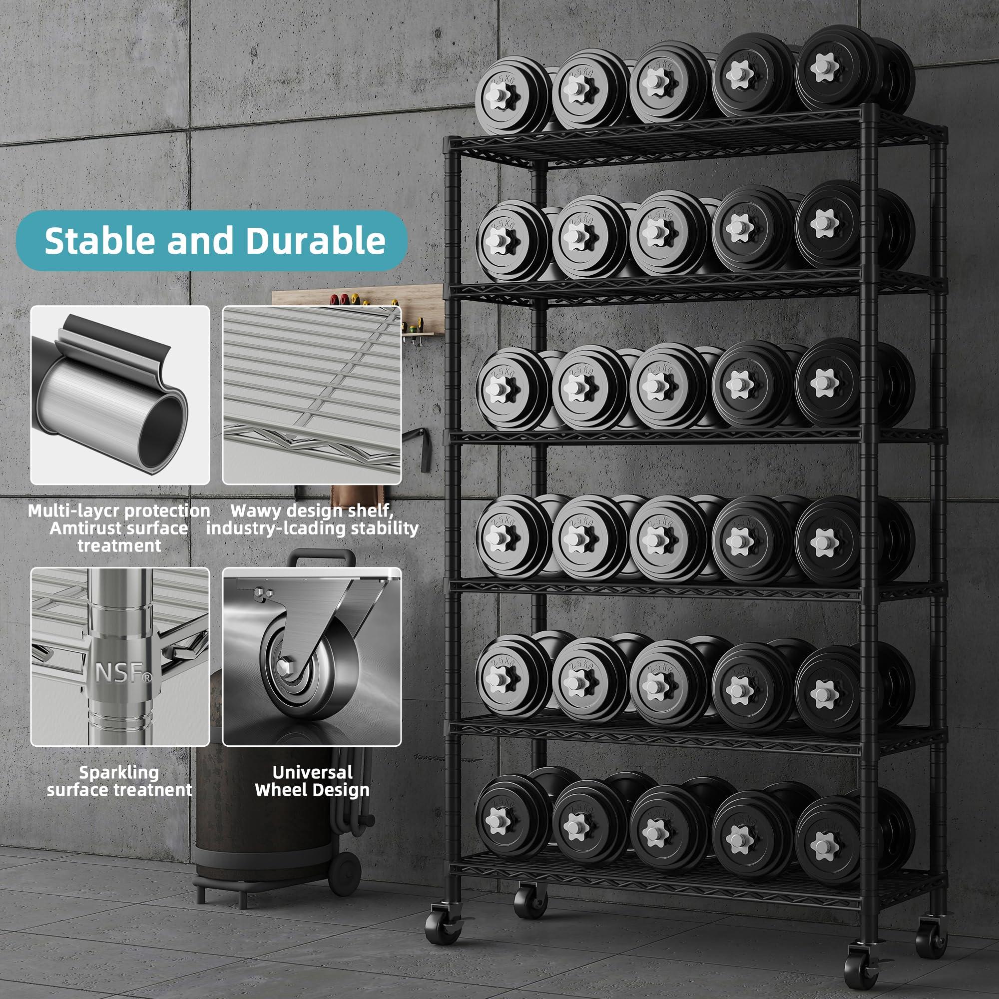 EZPEAKS EZPEAKS 6-Tier NSF Certified Storage Shelves, 18" D X 48" W X 72" H Heavy Duty Steel Wire Shelving Unit with Wheels and Adjustable Feet, Used as Pantry Shelf, Garage or Bakers Rack Kitchen Shelving