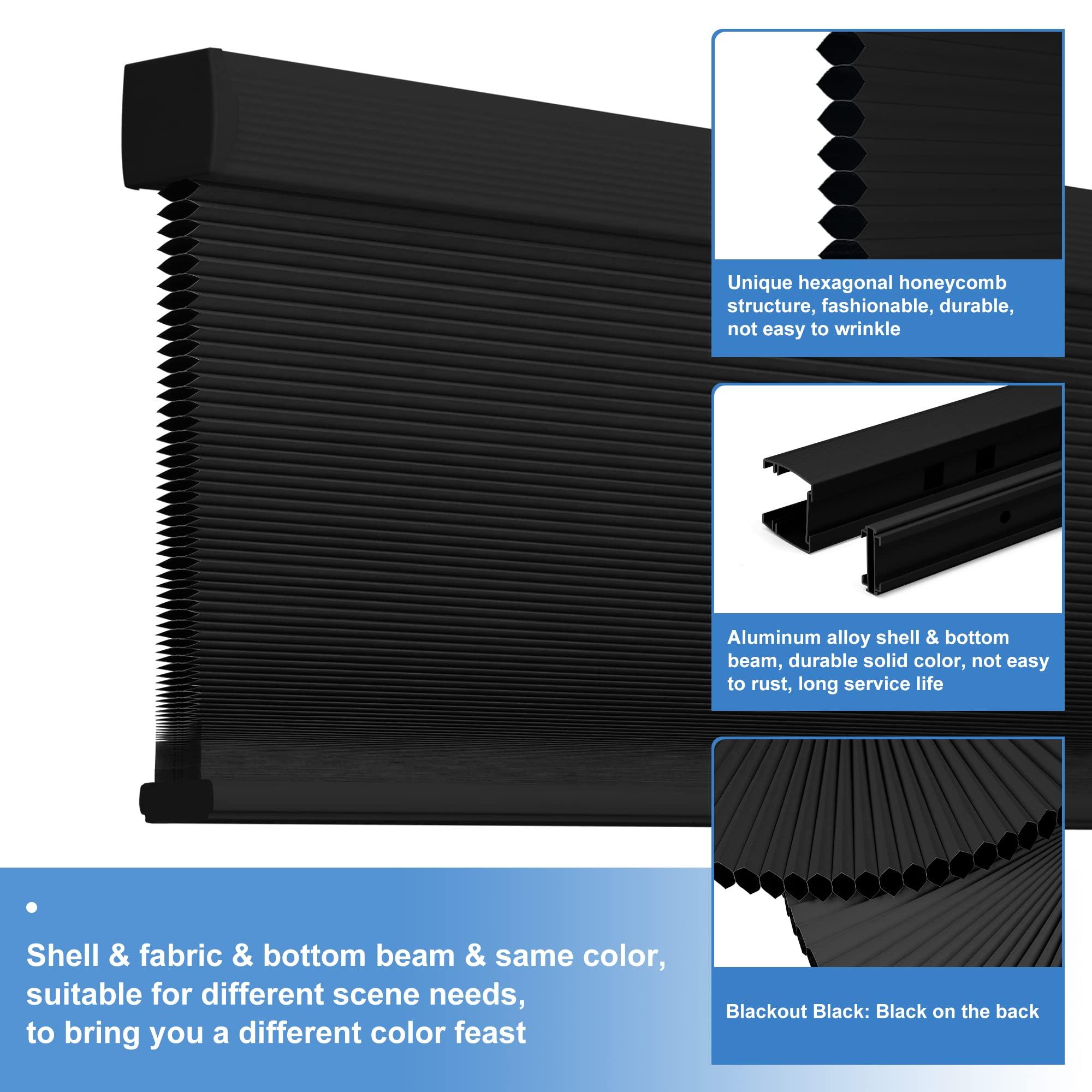 HOTSOON Blackout Cellular Shades Cordless Honeycomb Shades for Windows HOTSOON Pull Down Honeycomb Blinds sliding door Office Living room blinds of Bedroom.Black.44.5" W x 72" H