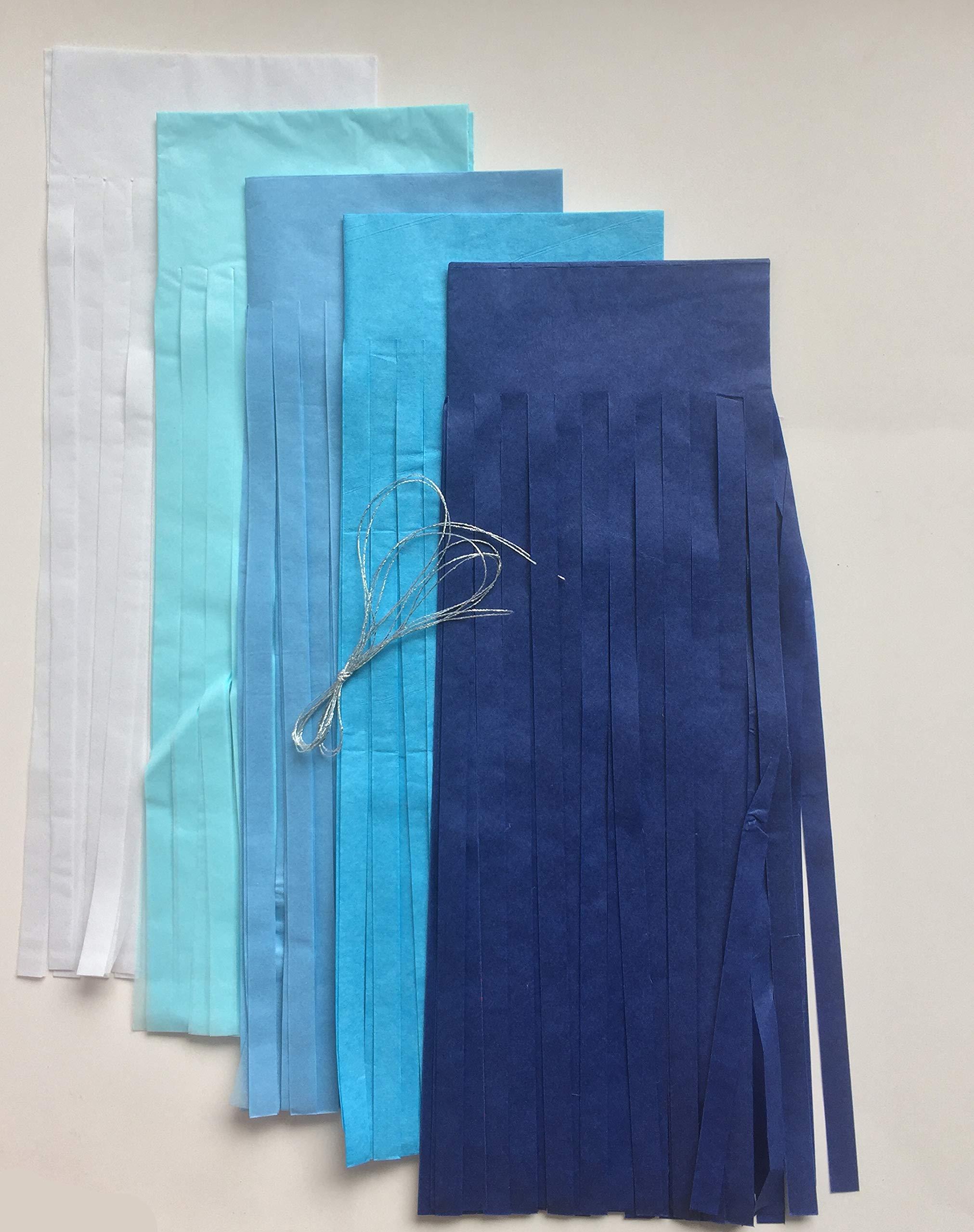 Fonder Mols Fonder Mols 25pcs Navy Blue White Tissue Paper Tassel Garland Tassel Banner for Nautical Baby Boy Shower,Boy Gender Reveal, First Nautical,Shark Birthday Party, Photobooth Backdrop Decorations A05