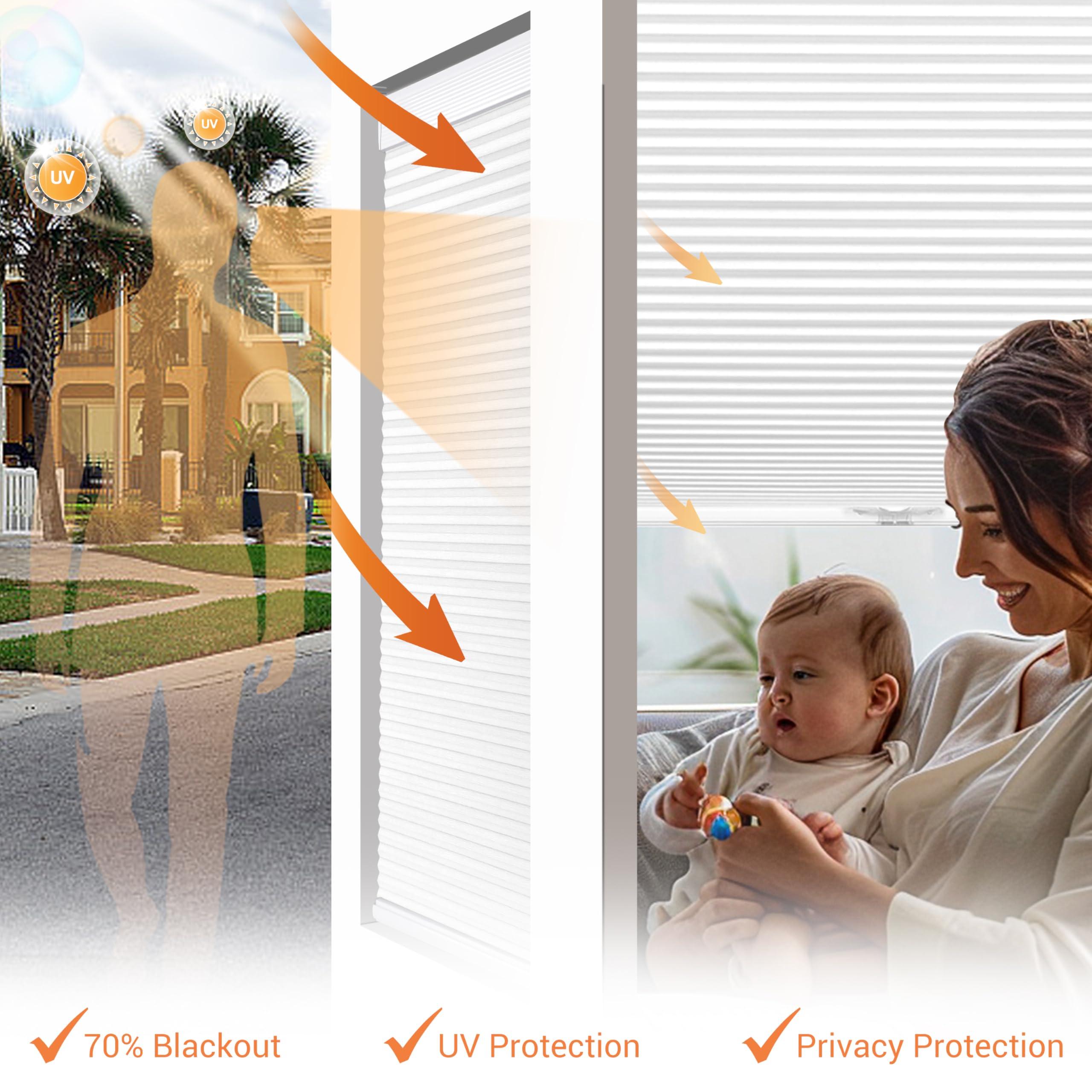 HOTSOON HOTSOON Cordless Cellular Shades for Windows Light Filtering Honeycomb Blinds Easy to Install Noise Reduction Thermal Insulated for Home, Light Filtering-White, 34" W x 86" H