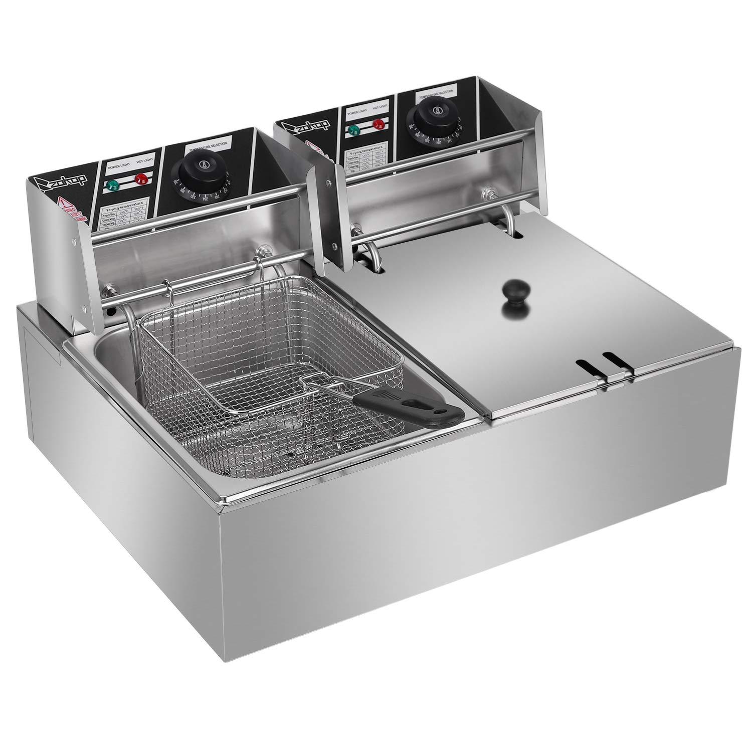 AYNEFY Electric Fryer, 5000W MAX 110V 12.7QT/12L Stainless Steel Electric Deep Fryer with Double Basket Large Countertop Oil Fryer French Fry Ideal for Restaurant Home Kitchen