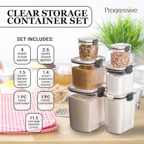 Progressive International Progressive International Prepworks ProKeeper 8 Piece Food Storage Containers Set with Air Tight Lids for Home and Professional Use, Clear/Gray