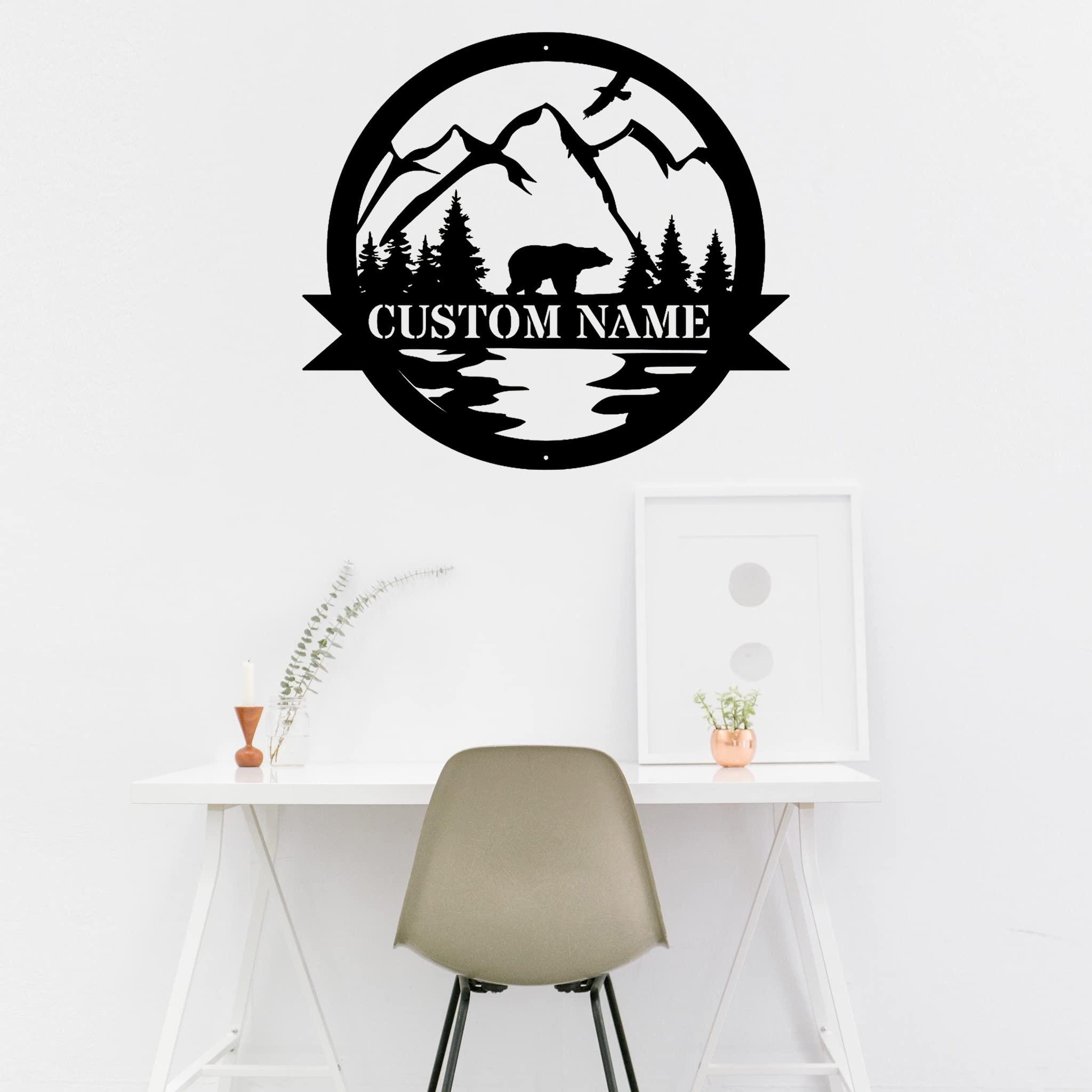 Politesers Custom Bear Metal Wall Sign - Personalized Bear Metal Wall Art - Bear Metal Wall Decor - Bear Name Signs - Personalized Bear Cabin Sign - Bear Lover's Gifts