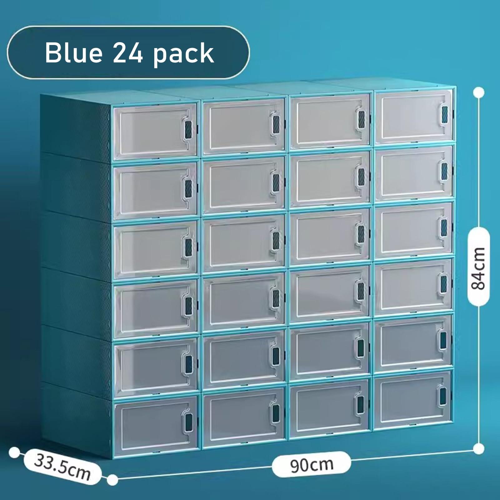 HomeLoft Basics Shoe Boxes Blue Shoe Box Shoe Cabinet Stackable, Plastic Shoe Storage Boxes, Space Saving Shoe Organizer Container For Home Use, Easy Assemble (Color : Blue, Size : 24 pack)