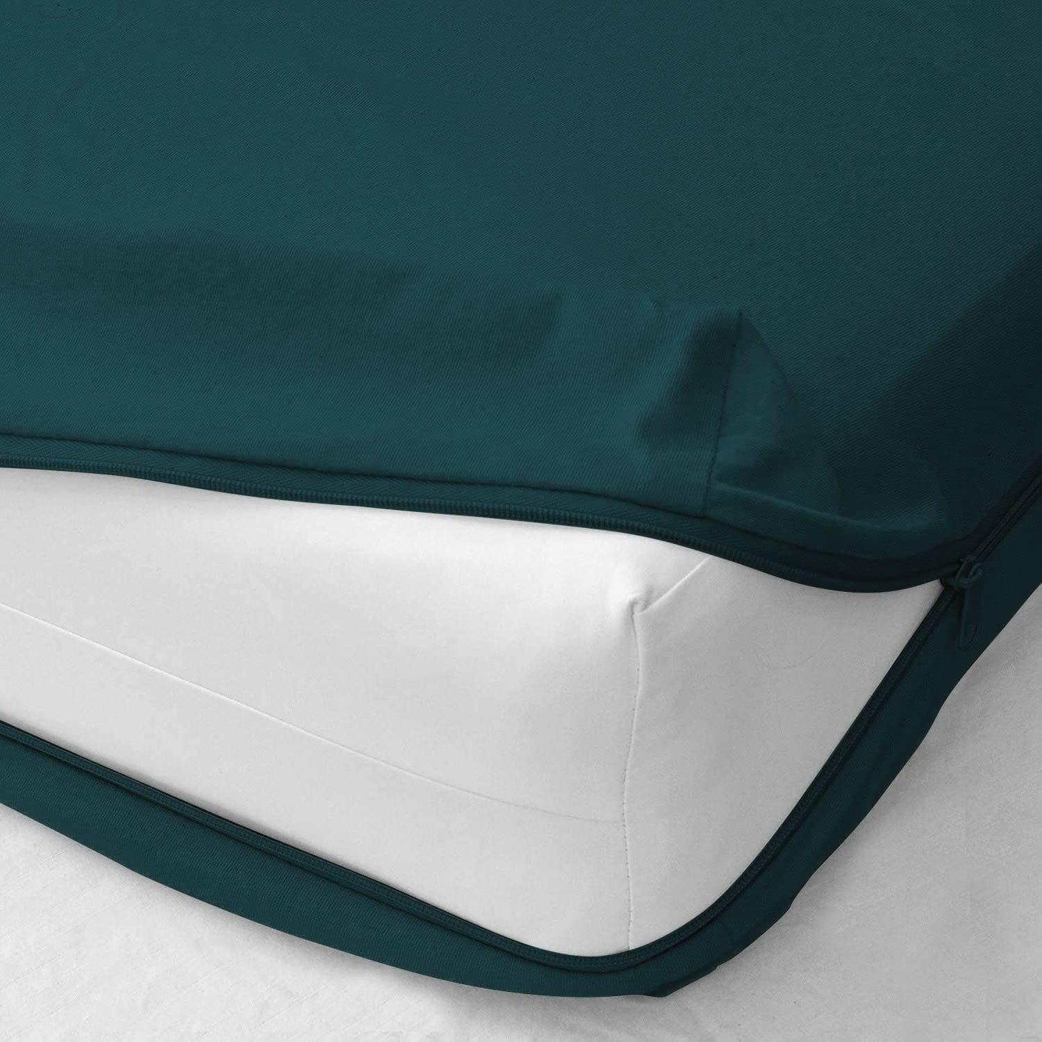 Happiest Bedding Twin Size Zipper Fitted Sheet 39 x 75 Inches Egyptian Cotton 1000 Thread Count - 14 Inches Deep Pocket - Soft Wrinkle & Fade Resistant - Teal