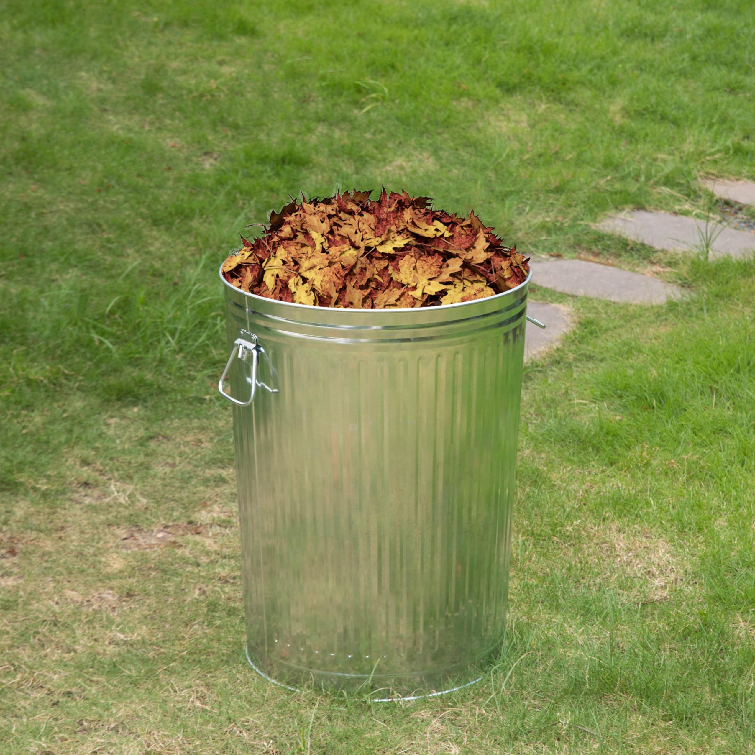 Gardenised Gardenised Round Galvanized Steel, 20 Gallon Trash Can with Secure Lid - Durable Metal Bucket for Backyard, Lawn, Garden and Yard Use - Weather-Resistant Garbage Can for Indoor and Outdoor, 17.75-inch