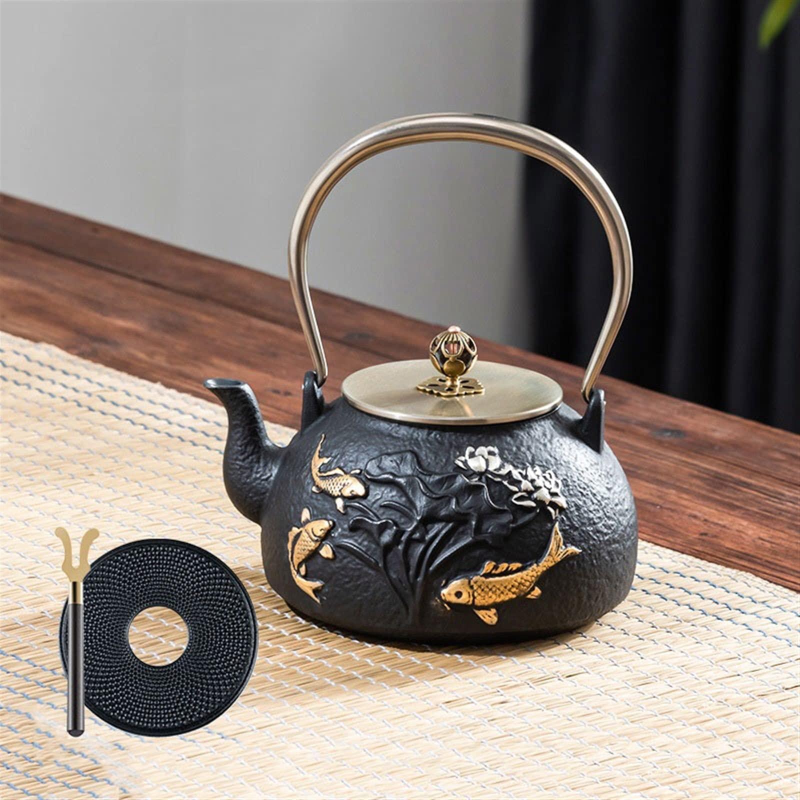 HOMEFC Whistling Kettle Tea Kettle 1L Cast Iron Tea Set Teapot Tea Kettle Household Large Capacity Tea Maker Reheatable Teapot with Handle Teakettle Teapot