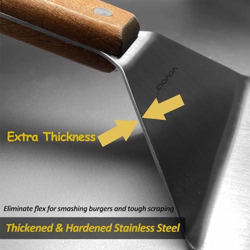 Vovoly Stainless Steel Spatula Set, Grill Spatula Set with Full Tang Handle & Beveled Edges, Long Wide Spatula for Cast Iron Griddle BBQ Flat Top Grill, Pancake Spatula, Smash Burgers Metal Spatula