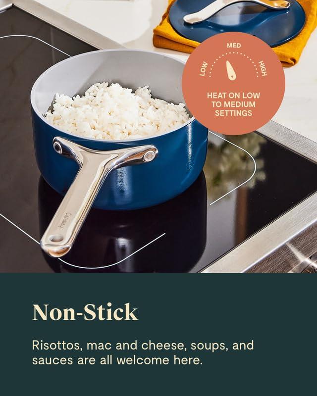 Caraway Caraway Nonstick Ceramic Sauce Pan with Lid (3 qt) - Non Toxic, PTFE & PFOA Free - Oven Safe & Compatible with All Stovetops (Gas, Electric & Induction) - Sage