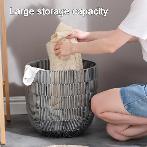 WNGJZZYC WNGJZZYC Imitation Rattan Woven Laundry Basket with Metal Frame, Laundry Hamper Large Capacity, Lightweight Multipurpose Portable Clothes Laundry Baskets(33x34cm/13x14in)