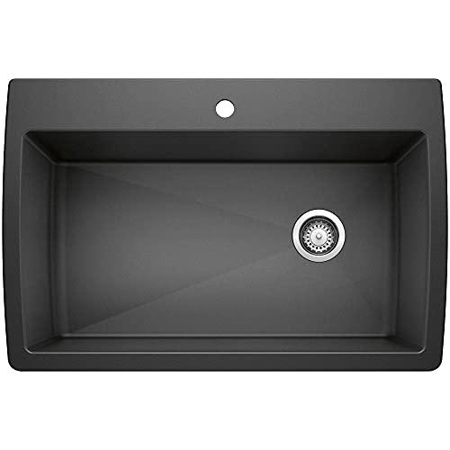 BLANCO BLANCO, Anthracite 441094 DIAMOND SILGRANIT Super Single Drop-In or Undermount Kitchen Sink, 33.5" X 22"