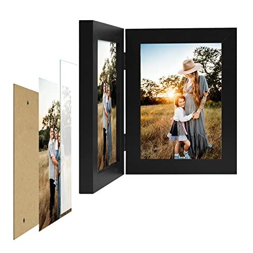 Frametory Frametory, 5x7 Double Picture Frame Hinged Photo Frames Two Folding Frame Desktop Glass Frame Vertical (Black, 5x7 Double)
