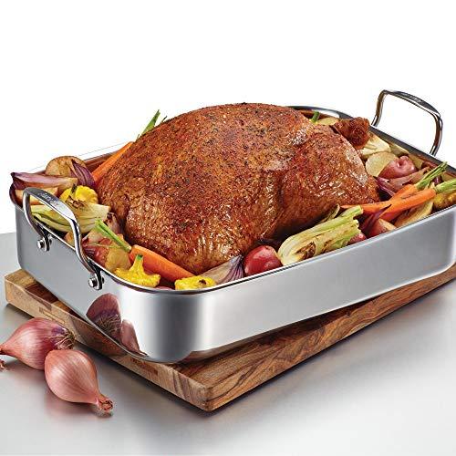 Anolon Anolon Triply Clad Stainless Steel Roaster / Roasting Pan with Rack - 17 Inch x 12.5 Inch, Silver
