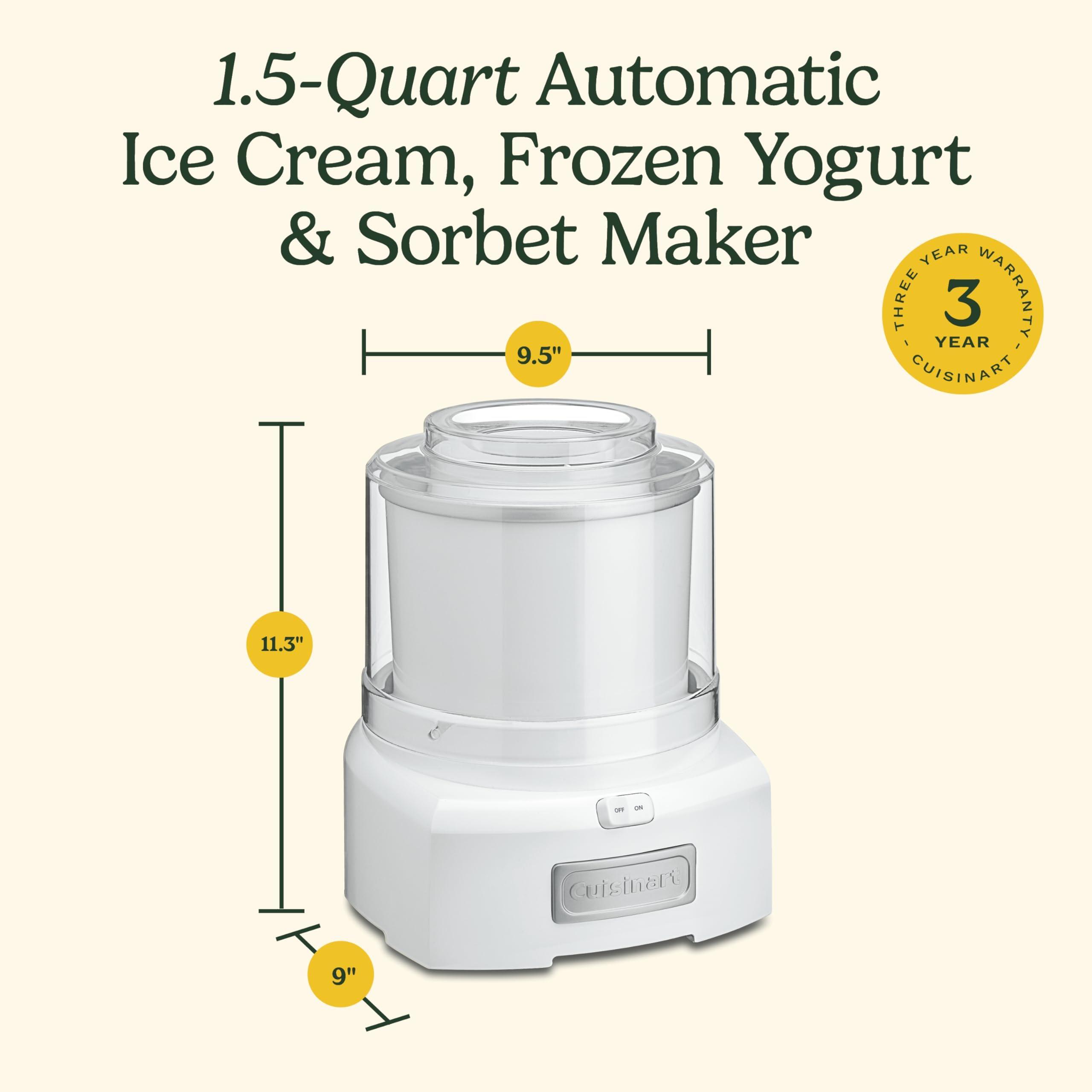 Cuisinart Cuisinart Ice Cream Maker Machine, 1.5 Quart Sorbet, Frozen Yogurt Maker, Double Insulated, White, ICE-21P1