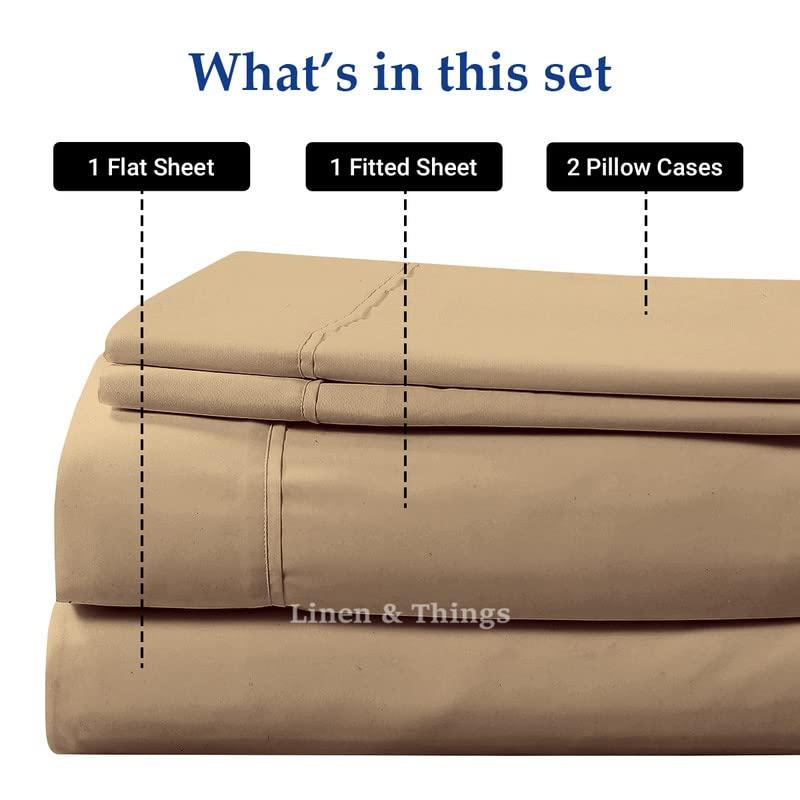 SmartSF Split Head Queen Sheets for Sleep Number Beds - 100% Egyptian Cotton 800 Thread Count, 4Pcs Sheet Set, 18\'\' Deep Pocket - Split Down 39 inches from The top, Taupe Solid