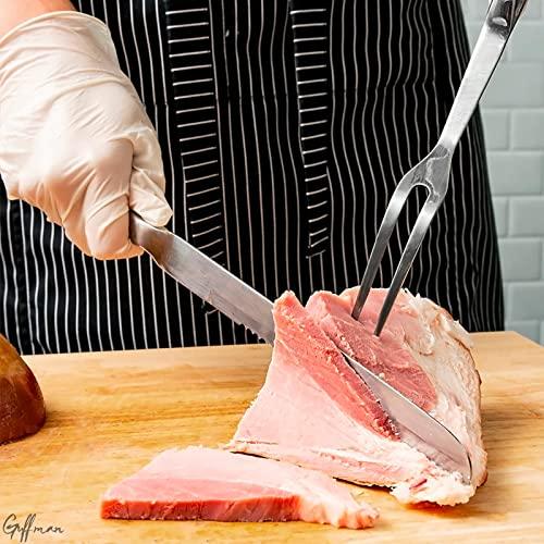 Guffman Browne Two Pronged Fork Tine Elite - 11 Inch Kitchen Forks Carving Fork for Meat Stainless Steel Kitchen Utensils Meat Fork Carving - Silver Heavy Duty Serving Fork Carving Set Meat Forks for Kitchen
