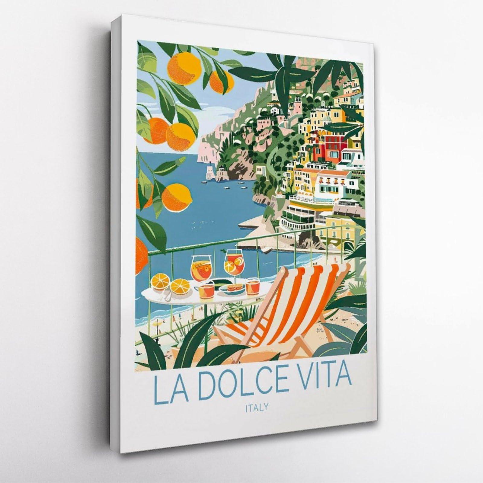BFXLMKI BFXLMKI La Dolce Vita Travel Poster, Italy Wall Decor, La Dolce Vita Coast Poster, Italian Print, Retro Spritz Art, Honeymoon Gifts Frame-style 16x24inch(40x60cm)