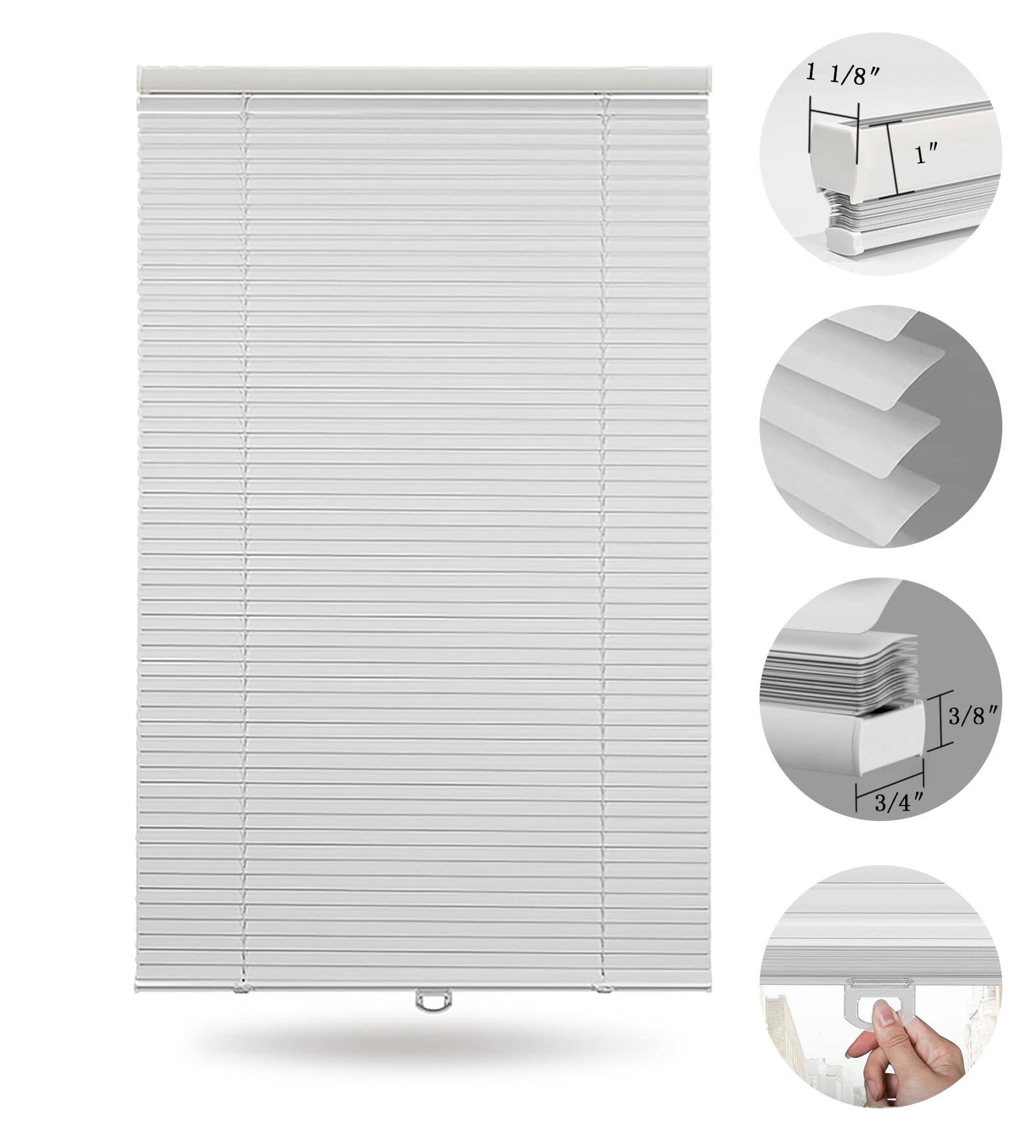 VEZEBSTR Custom 1 Inch Aluminum Blinds for Windows Cordless Mini Venetian Blinds Mini Blinds Aluminum Blackout Horizontal Blind for Bathroom Office RV. White,98" W x(12" H to 209" H Customize)