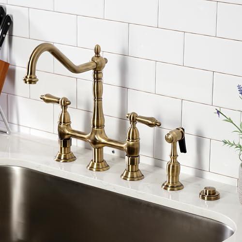 Kingston Brass Kingston Brass KS1273ALBS Heritage 8-Inch Kitchen Bridge Faucet with Brass Sprayer, Antique Brass