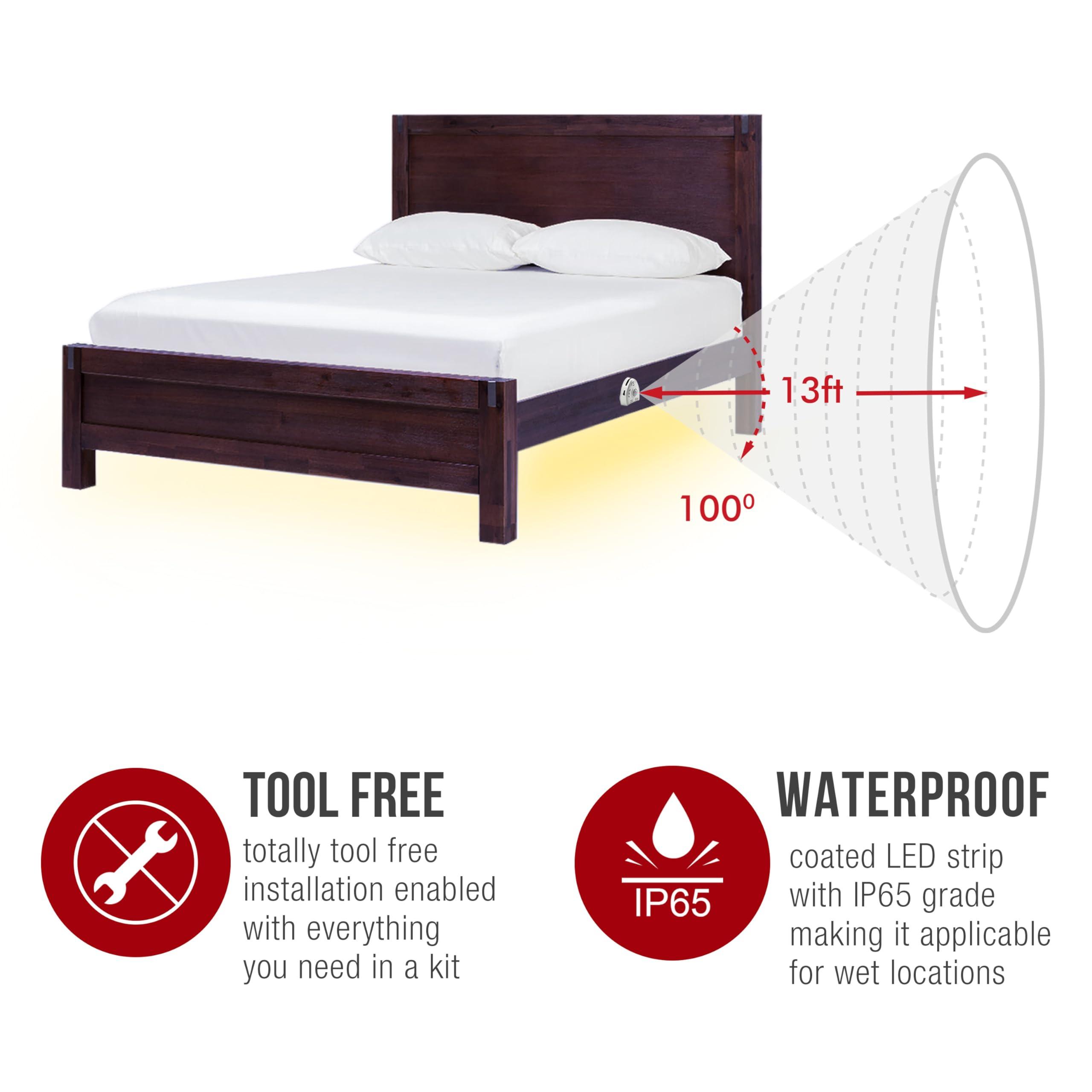 illumiForce illumiForce Under Bed Lights Motion Sensor, Motion Activated Bed Lighting,12V Power Adapter, Dimmable LED Strip Night Light for Bedroom,Stairs,Crib,Cabinet,Warm White -2 x 5FT -Dual Kit