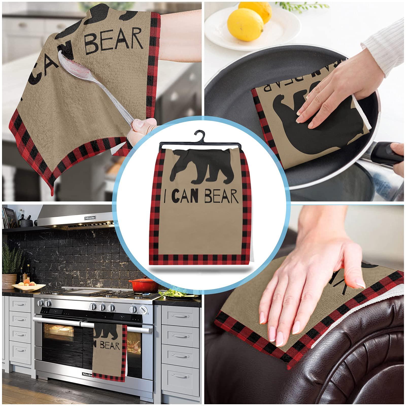 Kewadony Kewadony Christmas Bear Kitchen Towels 2 Pack Dish Towels for Kitchen, Red and Black Checkered Absorbent Microfiber Hand Towels for Bathroom, Soft Tea Towels Bar Towels, 18 x 28 Inch